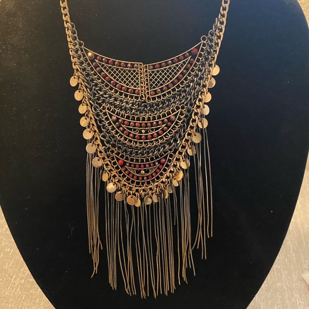 Elegant Gold and Red Statement Necklace